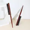 Peine de Cerdas de Jabalí de Tres Filas para Maquillaje de Noche, Peine para Peinar el Cabello con Cola Puntiaguda, Suministros de Peluquería, Peine Voluminizador