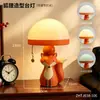 Lámpara de Noche Creativa con Forma de Hongo y Zorro, Lámpara de Mesa de Dibujos Animados para Decoración de Dormitorio de Niñas con Luz de Ambiente de Tres Colores Regulable