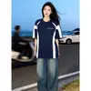 Camiseta de Algodón Puro Pesado Estilo Coreano Estampado de Letra Simple Verano Cuello Redondo Longitud Media Holgada Manga Corta Unisex Top para Viajar Ins