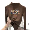 Camiseta de manga comprida com gola alta para meninas, camada base com forro de fleece, novo estilo outono/inverno 2026, top casual infantil com forro de fleece