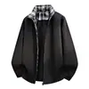 Otoño 2026 Nuevo Chaqueta de Hombre Holgada con Retazos a Cuadros y Cuello Alto para Jóvenes Color Sólido Casual Simple