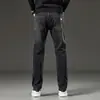 Calça jeans masculina 2026 outono e inverno forrada com fleece stretch confortável estilosa versátil casual slim fit cintura alta modeladora