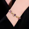 Pulsera de Flores con Perlas de Zircón Amatista Redondo para Mujer, Mismo Estilo que Xiaohongshu, Joyería de Diseño de Nicho de Lujo Ligero