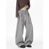 Calça Casual Lisa de Perna Larga com Cintura Franzida Estilo Retro Americano, Pernas em Tesoura, Emagrecimento, Versátil, Caimento Fluido