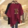 Nueva Camiseta de Manga Corta para Mujer Talla Grande para Verano, Corte Holgado con Diseño Estampado, Top de Longitud Media que Disimula la Figura, Ropa de Mujer de Media Manga