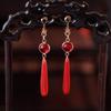 Pendientes de Borla Roja Iman Estilo Antiguo Hanfu Nuevo Estilo Chino Versátiles con Falda Mamian Belleza Clásica Pendientes Retro Cheongsam