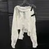 Suéter de Hombro con Diseño de Cinturón para Mujer Estilo Americano Moda Perezosa Top de Punto
