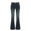 Estilo Americano Retro Tiro Bajo Lavado al Agua Aspecto Usado Ajustados Versátiles Ajuste Delgado Jeans de Boca de Campana Elegantes Estilo Chica Popular Pantalones de Oficina