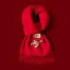 Cachecol vermelho bordado com flor de begônia 100% lã, cachecol vermelho feminino para comemoração de ano novo, cachecol vermelho para idosos, casaco combinando diariamente