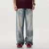 2026 Jeans Novos Lavados Estilo Retrô Calças Masculinas Largas de Cintura Alta Perna Reta Desbotadas Rasgadas Versáteis Casuais Longas de Algodão