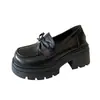 2026 Nuevos Mocasines de Charol para Mujer con Suela Gruesa Estilo Británico Lazo con Nudo en la Punta Zapatos Individuales Retro con Suela Gruesa 6176-7