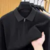 Suéter polo de meia-zip estilo Old Money para homens, primavera/outono 2026, casual de negócios, luxo leve, gola virada, malha, camiseta de baixo