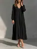 Amazon transfronterizo europeo y americano 2026 otoño e invierno nuevo vestido largo de manga larga con cuello en V para mujer, vestido largo casual holgado