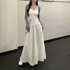 Conjunto de Tricô Cardigã Suave Estilo Retrô com Camisola Três Peças para Mulheres Verão Saia de Cintura Alta Saia Longa