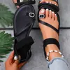 Nuevas sandalias planas de tiras para el dedo del pie con pedrería, talla grande, de comercio exterior para mujer, sandalias de playa casuales retro transfronterizas, suministro de Wish