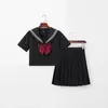 Traje de marinero de tres piezas oscuro de alta gama, look preppy estilo japonés, cuello azul marino, vestido de longitud media, falda plisada, uniformes JK al por mayor