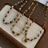 Collar de Piedra Ojo de Tigre con Cuentas Estilo Retro Maillard Otoño e Invierno Cadena para Clavícula Collar Elegante de Moda Joyería para Mujeres Alta Gama