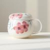 Caneca de Cerâmica Moji Xícara de Chá Flor de Pessegueiro Pintada à Mão Caneca de Escritório Estilo Chinês Caneca Pessoal Caneca Separadora de Água e Chá com Tampa