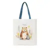 Estampado Animal Acuarela Mujeres Hombres Zorro de Dibujos Animados Informal Gran Capacidad Bolsa de Compras para Adolescentes Bolso Tote de Lona