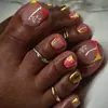 Pegatinas para Uñas Cuadradas Cortas con Gradiente Llama Tropical, 24 Piezas, Manicura de Flores Pequeñas Pintadas a Mano