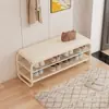 Armario de zapatos de lujo color crema para la entrada con asiento para ponerse los zapatos, popular en línea, zapatero integrado, metal, otros materiales