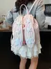 Mochila Listrada Estilo Coreano com Orelhas de Coelho Mochila Rosa Bolsa Bordada com Estrelas Grande Capacidade para Ir ao Trabalho Aluno Mochila Escolar