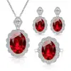 Transmisión en Vivo Más Vendido Conjunto de Joyas de Piedras Preciosas Rojas y Azules Color Huevo de Paloma, Popular Collar de Cristal de Lujo, Aretes y Anillo para Mujeres en Europa y América