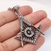 Personalidad Europea y Americana Retro Colgante Masónico de Diamante Collar de Acero Titanio para Hombre Joyería para Ropa Accesorios Colgantes Cadena de Lana