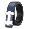 Nuevo Cinturón de Cuero para Hombre Patrón Lichi Hebilla Lisa Hebilla en H Moda Casual Moderno Combinable Cinturón para Jóvenes de Mediana Edad