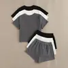 Comercio Exterior Transfronterizo Estilo Europeo y Americano Conjunto de Seis Piezas de Ropa para el Hogar de Verano para Mujer Camiseta de Color Sólido con Cuello Redondo y Pantalones Cortos Pijama