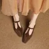 Zapatos de Boca Baja de 3 cm Cuero Gamuza Commuter 2025 Nuevos Versátiles Punta Cuadrada Francesa Zapatos Mary Jane Hechos a Mano de Caña Alta ~