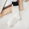 Calcetines de Color Bloque Vintage a Media Pantorrilla Otoño e Invierno Populares Calcetines de Doble Aguja Azul Marino y Marrón Calcetines Largos de Moda Versátiles de Alto Valor para Mujer