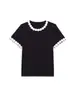 Para Roupas Femininas Europeias e Americanas Transfronteiriças Aliexpress Mais Vendidas de Verão Elegante Versátil Bloco de Cores Floral Gola Redonda Manga Curta Malha Top