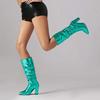 2023 outono e inverno cross-border novas botas estilo europeu e americano salto alto grosso colorido brilhante capa de couro feminino plus size botas sensuais