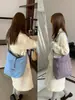 Bolso Bandolera Pequeño Fresco de Felpa Azul Bebé Suave Doble Cara Otoño e Invierno Crema Gran Capacidad Estilo Perezoso Bolso Cubo
