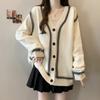 Chica gordita talla grande Cárdigan de punto con cuello en V Diseño de teñido en spray Sentido de diseño Holgado Delgado Elegante Suéter Abrigo Top de talla grande
