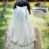 Velo de Boda Sencillo para Registro y Certificado, Tocado de Velito Pequeño, Pasador Súper de Hada, Accesorio para el Cabello de Novia con Lazo para Sesión de Fotos de Viaje