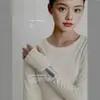 Colección de principios de otoño: Camiseta suave y cómoda para mujer hecha de Tencel y seda, con diseño sin dedos, mangas largas, cuello redondo y efecto adelgazante, perfecta como capa base