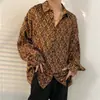Camisa Vintage de Vinhas para Casais, Design Estilo Hong Kong, Camisa de Manga Longa Floral com Estampa Completa Pintura a Óleo, Jaqueta de Corte Solto para Homens e Mulheres