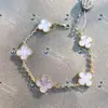 Pulsera Trébol de Cuatro Hojas y Cinco Flores V-Gold, Alta Calidad, Auténtica, No se Desvanece, Calcedonia Morada, Rosa Burbuja, Ágata Negra