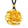 Resistente a la decoloraciónNuevo estilo chino Oro Arena Peonía Grabada Tridimensional Colgante Tendencia Nacional Flor Rica Florecimiento Cadena Collar Mujer Al por Mayor
