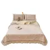 Conjunto de colcha de renda francesa de luxo, quatro peças, design A/B dupla face, colcha acolchoada espessa, fronha e capa de edredom, para cama de casa