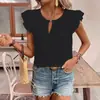 Top de verano hueco bordado con volantes transfronterizo para mujer, con mangas cortas tipo volante, cuello en V, camiseta casual, estilo europeo y americano, corte holgado