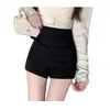 Shorts Pretos Casuais Estilosos para Mulheres 2026 Novo Outono Inverno Cintura Alta Com Veludo Extra Petite Corte A Justo Camada Base Calças Bootcut