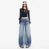 Jeans Laranja Juvenil # Cor única, design color-blocking, perna larga para mulheres, corte solto, modelador, moderno e versátil, calça comprida