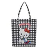Bolsa de Mão Grande com Xadrez Simples de Desenho Animado para Trabalho e Deslocamento, Bolsa Versátil para Marmita, Bolsa de Presente Fresca e Portátil