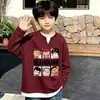 Suéter Básico Waffle Knit Estilo Coreano Primavera e Outono Falso Duas Peças para Crianças Médias e Grandes Bebê Casual Versátil