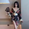 Lingerie Erótica com Decote em V Profundo, Roupa Estilo Kimono de Gueixa Showa, Camisola Cosplay Sexy Modificada, Vestido para Dormir, Vestido Kimono