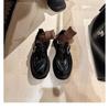Versión de Piel de Vaca~Nuevo Estilo Lavado Piel de Caballo Punta Redonda Estilo Británico Slip-On Tacón Grueso Mocasines Zapatos de Cuero para Mujer Otoño e Invierno