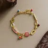 Pulsera Exquisita Colorida de Doble Cara con Goteo de Aceite Estilo Retro Original, Joyería Versátil de Gama Alta de Lujo Ligero para Mujer